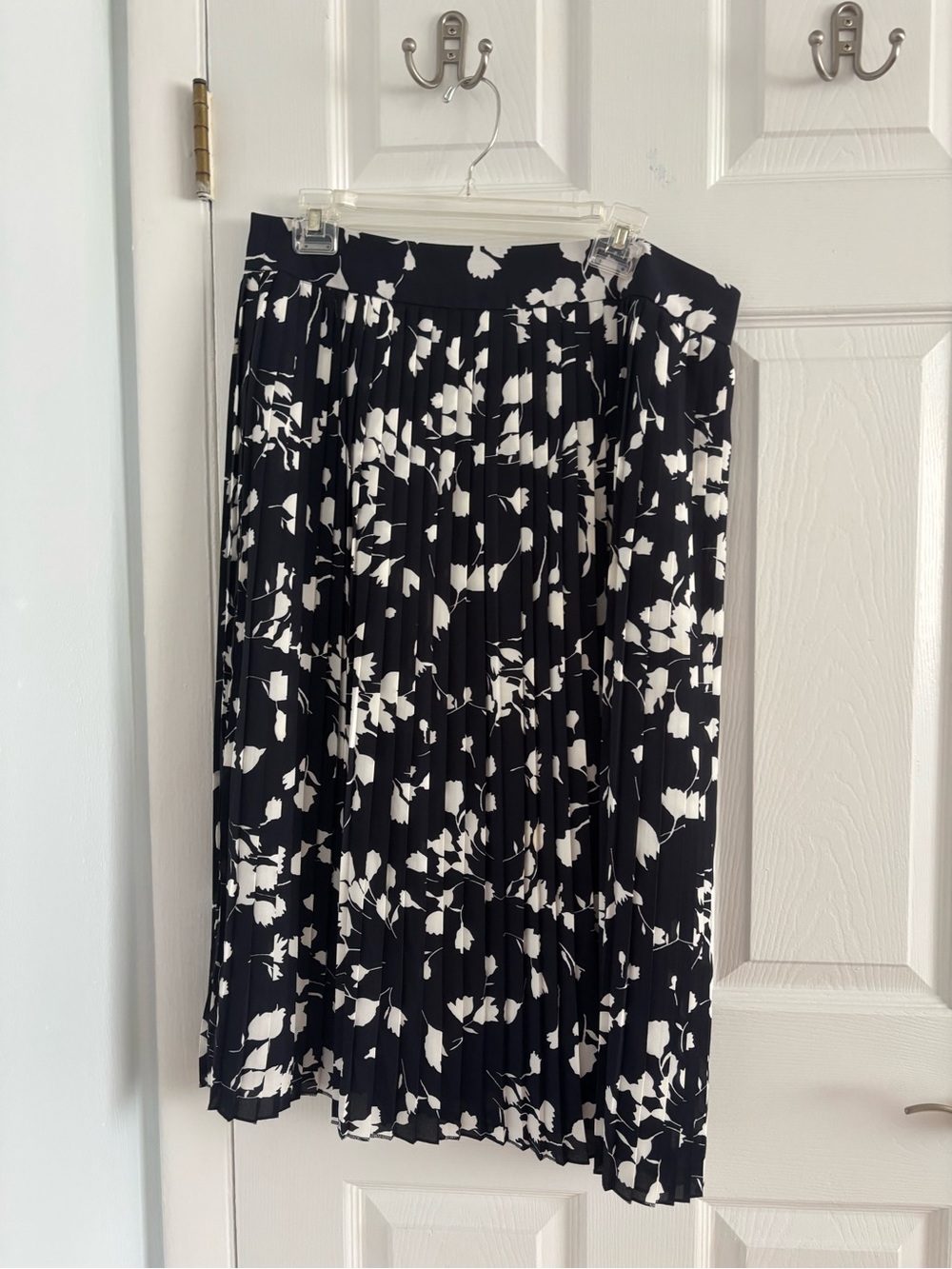 J. Crew Black & White Floral Pleated Midi Skirt